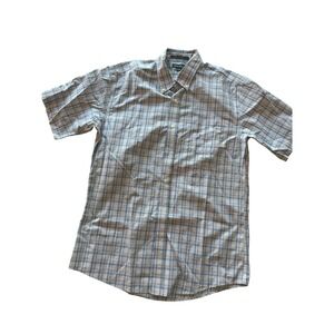 Eddie Bauer Mens Blue Grey Plaid Wrinkle Free Classic Fit Short Sleeve Shirt M